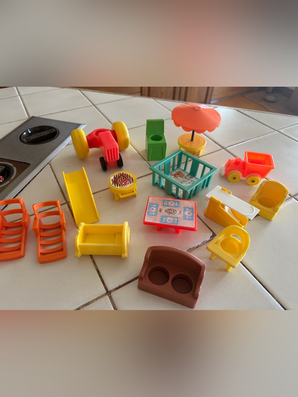 Fisher-Price Vintage Mini Toy Furniture & Vehicles Set